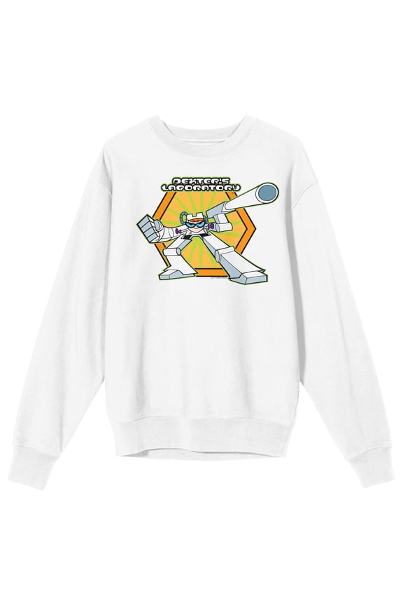 Dexter's Laboratory Exo-Suit Dexter Crew Neck Long Sleeve White Adult Sweatshirt-XXL