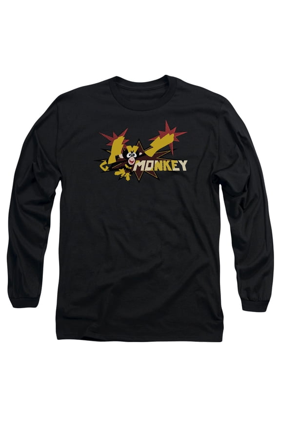 Dexter'ss Laboratory Monkey Long Sleeve Adult 18/1 T-Shirt Black