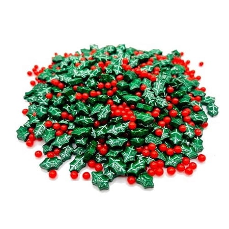 Dextrose Holly Berry Blend Sprinkle Mix - 12 Oz Resealable Stand Up Bag - Christmas Themed Red and Green Sprinkles - Holiday Sprinkles for Desserts and Baked Goods