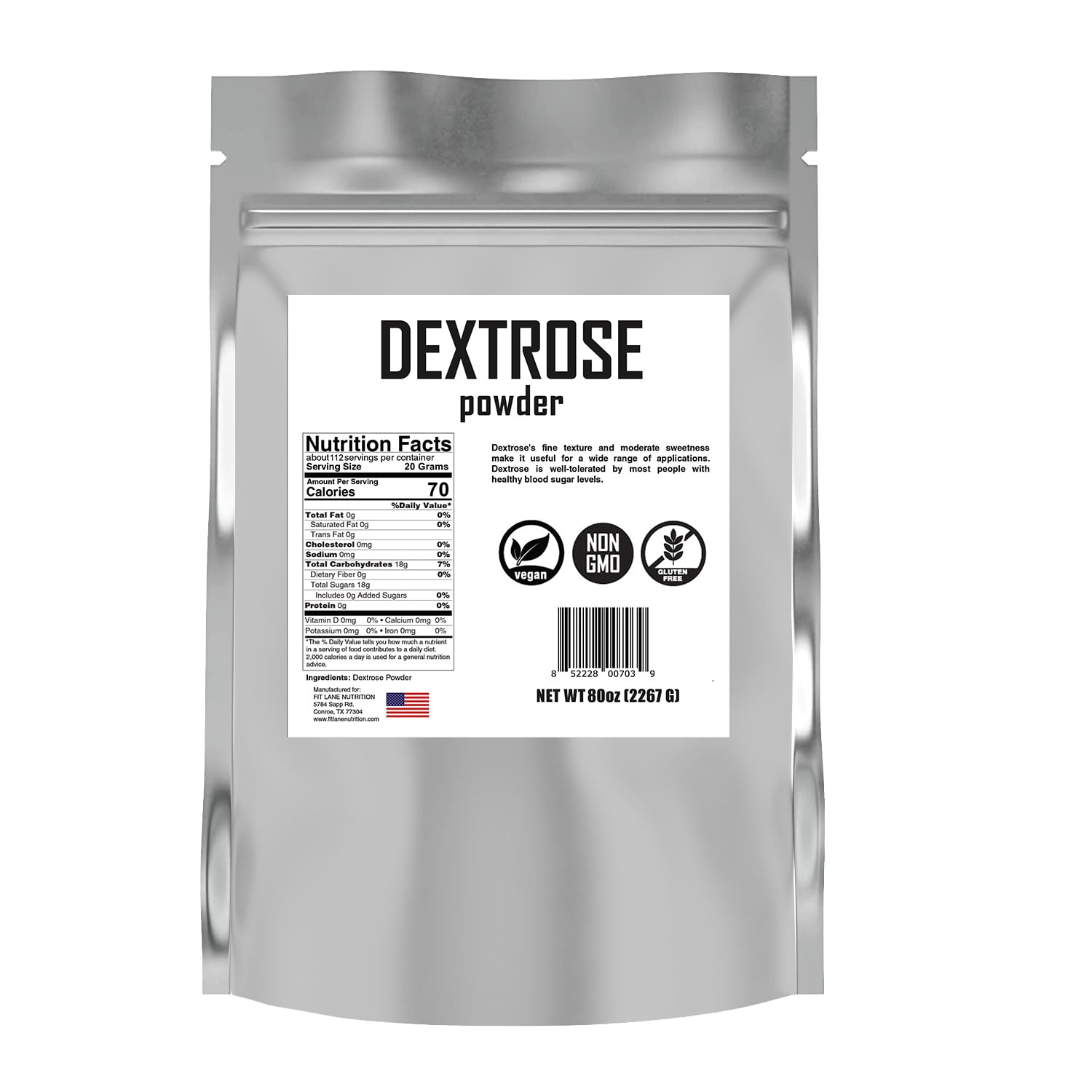 Dextrose Powder 5 lbs - Food Grade Sugar for Brewing and Sausage Making - Carb Powder Unflavored - By Fit Lane Nutrition