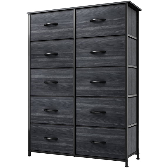Dextrus 10 Drawer Dresser - Fabric Storage Tower, Organizer Unit for Adult for Living Room, Black