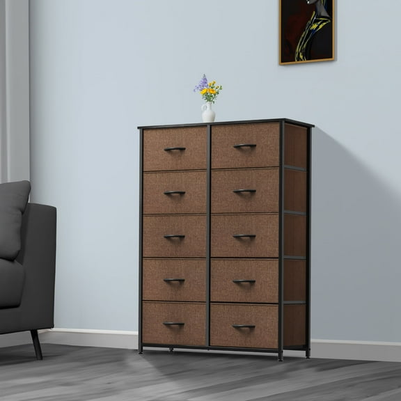 DEXTRUS 10 Drawers Dresser Fabric Storage Tower Cabinet Bin Storage Organizer for Bedroom for Adults, Brown