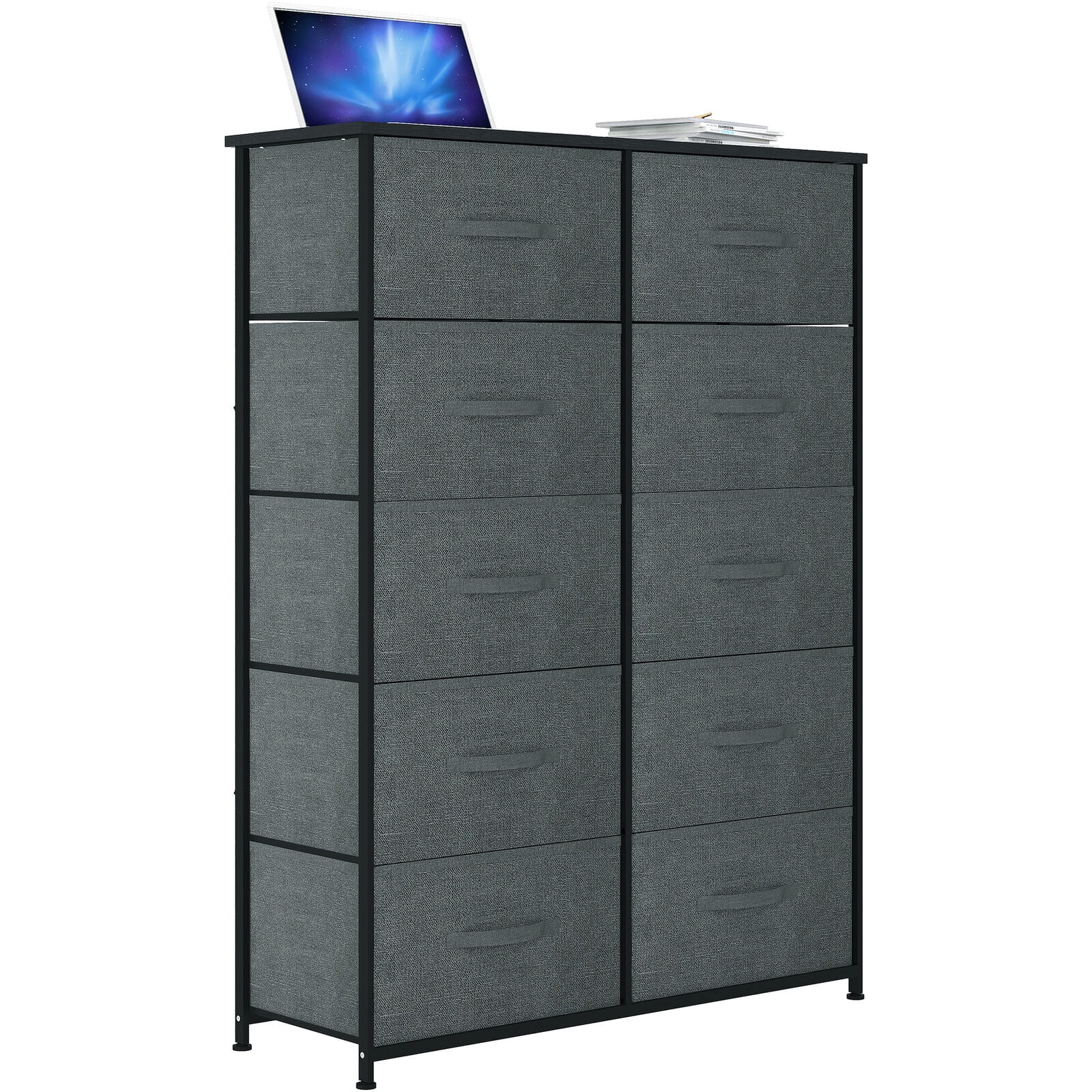 Dextrus 8 Drawer Storage Dresser Furniture Fabric Storage Tower Cabinet Bin Storage  Organizer for Living Room Kids Room, Black Gray 