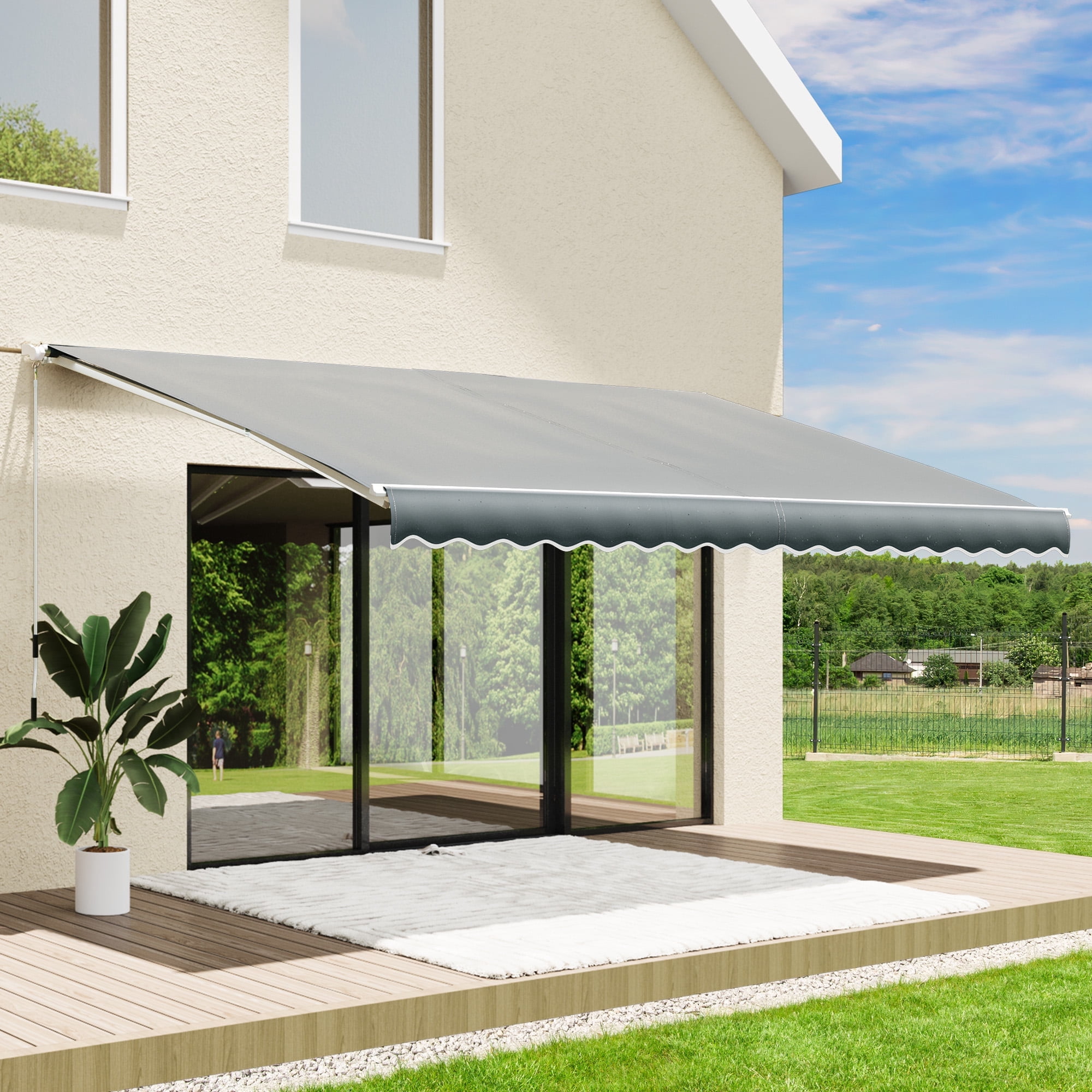 10x8 FT Patio Awning Retractable Outdoor Sun Shade Manual Patio Deck Awning Heavy Duty Awning main image 1