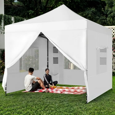 Dextrus 10 x10ft Pop Up Canopy Tent with 4 Removable Sidewalls, Gazebo Commercial Heavy Duty Canopy Tent - White