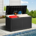 thumbnail image 1 of Dextrus 100 Gallon Large Deck Box Upgrade Resin Outdoor Storage Boxes, Waterproof Patio Cushion Storage Bench for Patio Furniture, Pillows, Pool Supplies, Garden Tools- Rattan,Lockable (Black), 1 of 6