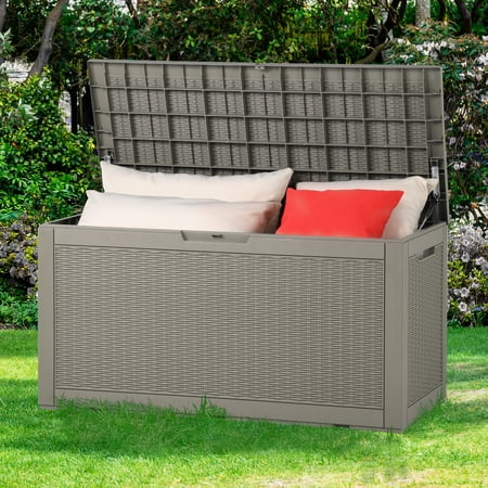 Dextrus 100 Gallon Large Resin Deck Box Outdoor Storage Boxes for Patio Furniture, Outdoor Cushions, Garden Tools and Pool Supplies-Waterproof,Lockable (Light Brown)