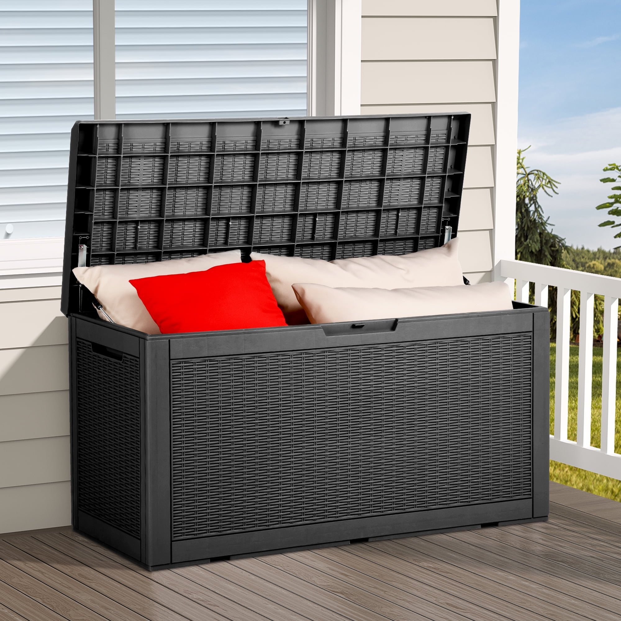 KINYING Resin Deck Box, Outdoor Storage Container, Large Waterproof Storage Bench KY-YT10