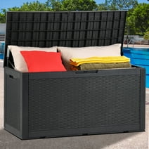 Dextrus 100 Gallon Outdoor Deck Box,Weatherproof Resin Storage Box, Black