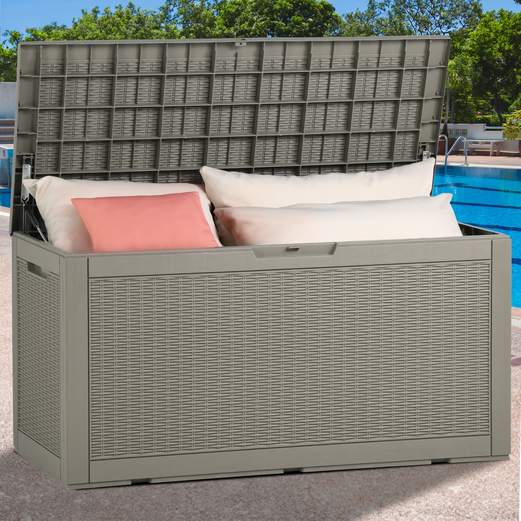 Dextrus 100 Gallon Outdoor Deck Box,Weatherproof Resin Storage Box ...