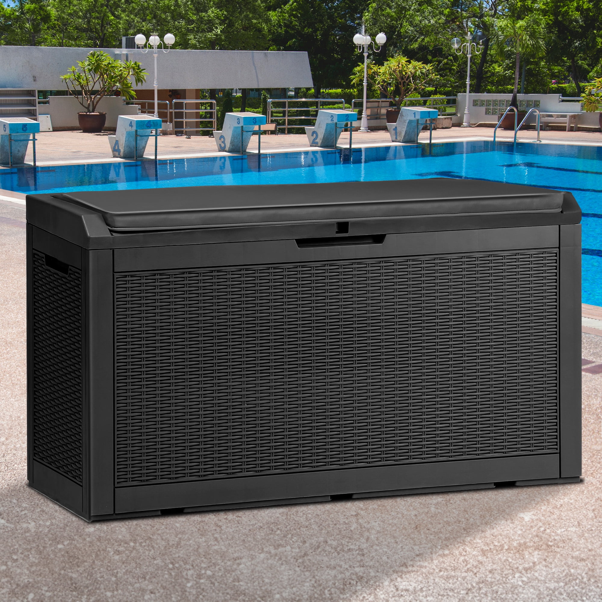 Dextrus 100 Gallon Outdoor Deck Box with Cushion,Large Waterproof Resin ...
