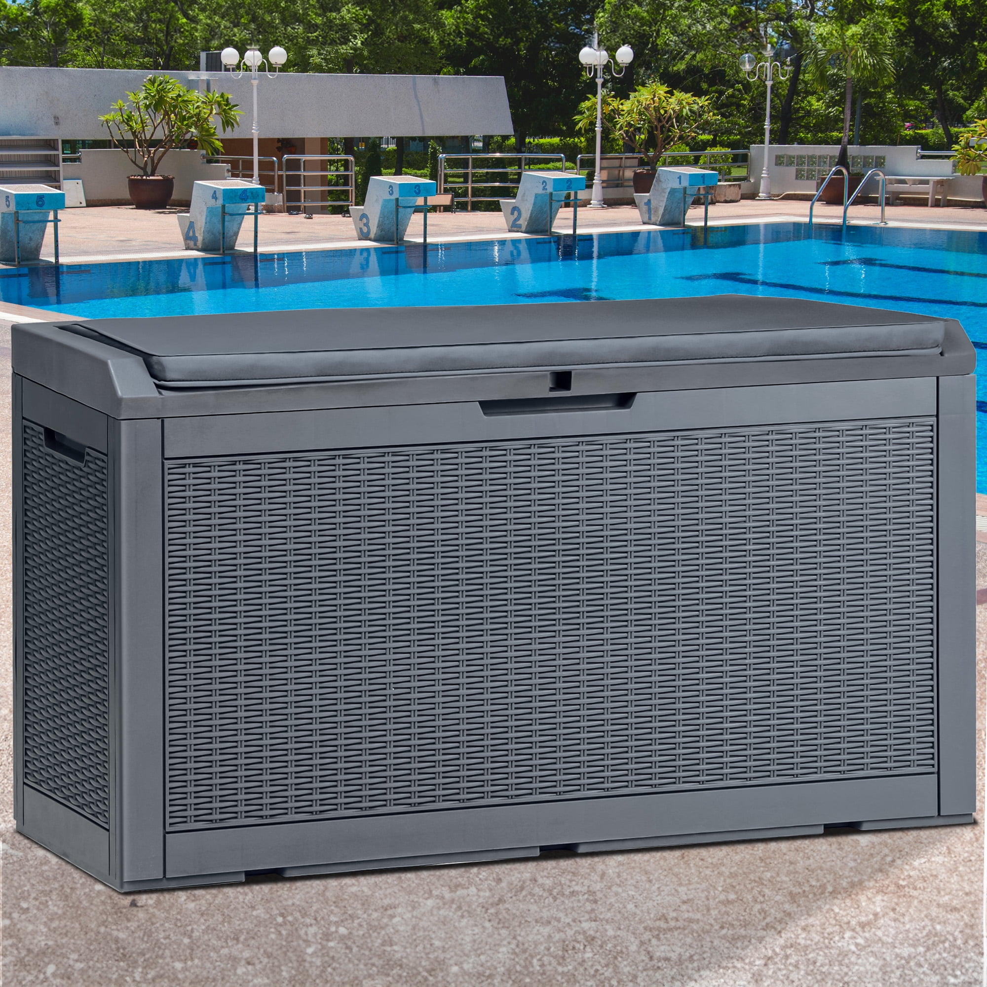 Dextrus 100 Gallon Outdoor Deck Box with Cushion,Waterproof Resin ...