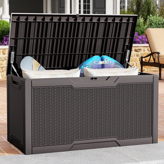 Dextrus 100 Gallon Resin Deck Box, Outdoor Waterproof Storage box,Lockable,Dark Brown