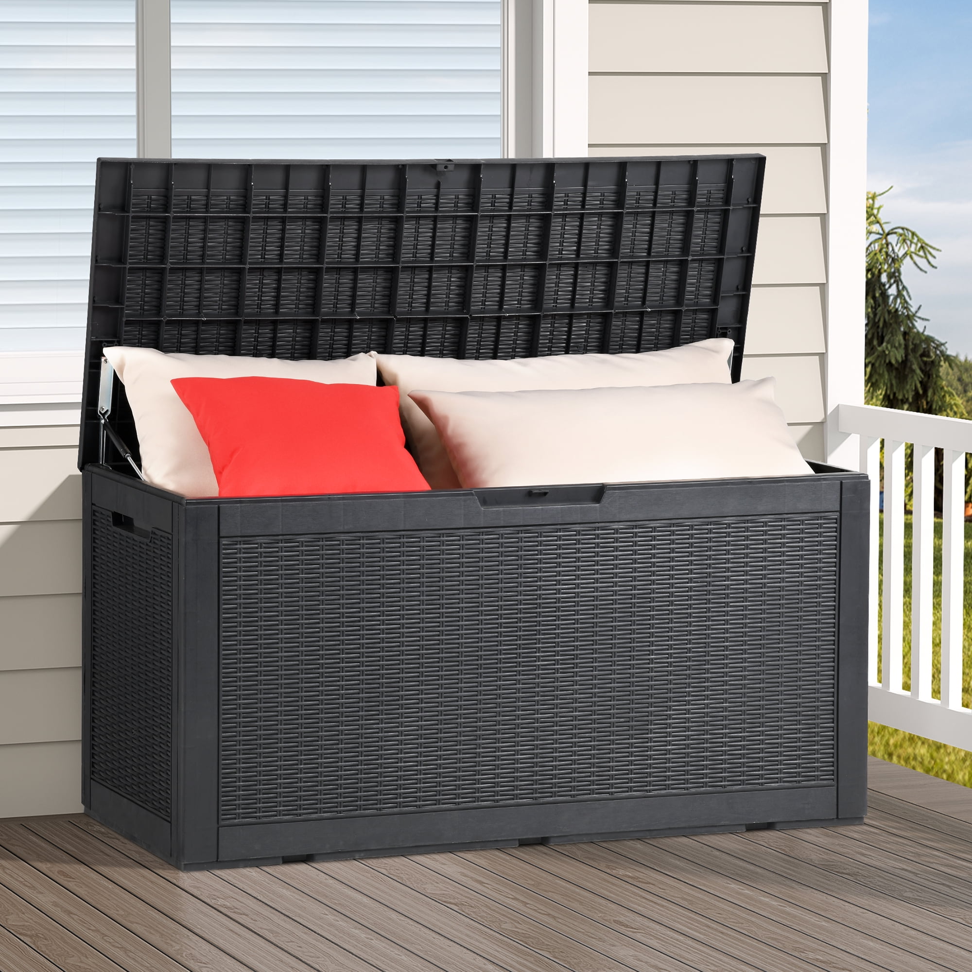 Dextrus Super-Sized 230 Gallon Outdoor Storage Deck Box for Patio  Furnishings, Outdoor Pillows, Yard Implements and Sports/Aquatic Gear,  Resistant to Weather, Lockable (Black) 