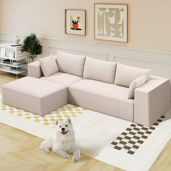 Dextrus 107 Inch Cloud Sectional Couch, Modern Modular Sofa with L-Shape Chaise, Upholstered Sofa for Living Room Bedroom, Beige
