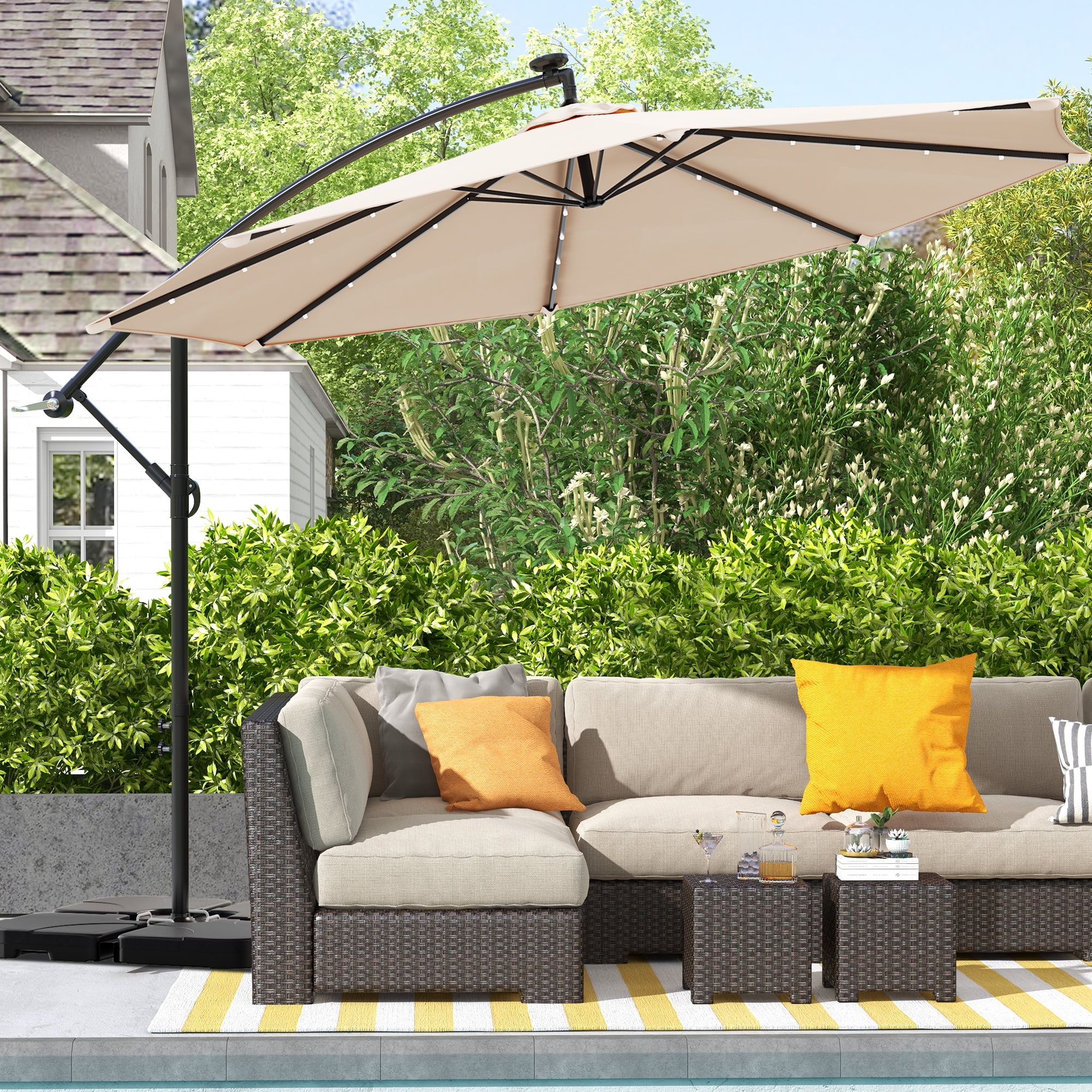 Dextrus 10FT Outdoor Patio Umbrella Solar Lights Cantilever Hanging ...