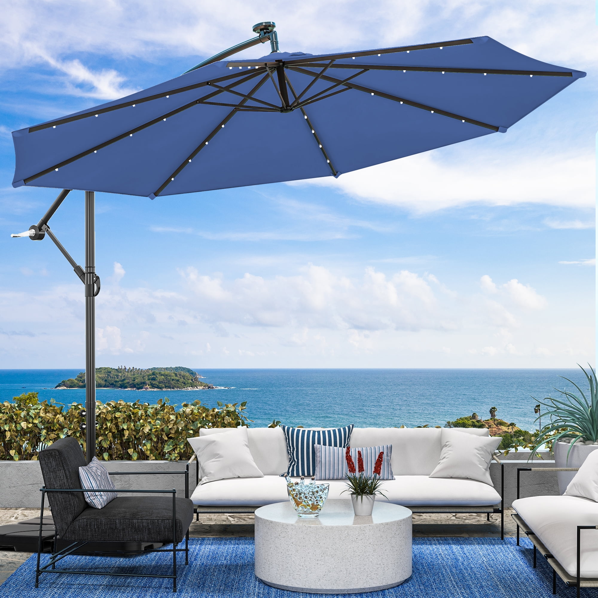 Dextrus 10FT Outdoor Patio Umbrella Solar Lights Cantilever Hanging,Outdoor Market Table ...