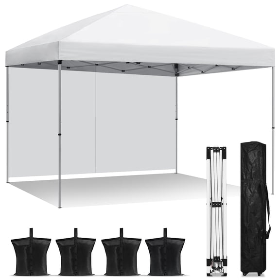 Dextrus 10ft x 10ft Outdoor Pop Up Canopy Tent with Removable Sidewall,White