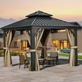 thumbnail image 1 of Dextrus 10ft x10ft Double Roof Hardtop Gazebo with Netting&Curtains, Outdoor Aluminum Gazebo with Heavy Duty Galvanized Steel,Ideal for Patio Lawn and Garden,Brown Curtain, 1 of 5