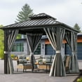 thumbnail image 1 of Dextrus 10ft x10ft Double Roof Hardtop Gazebo with Netting&Curtains, Metal Outdoor Pavilion,Ideal for Patio Lawn and Garden,Black,Grey Curtain, 1 of 5