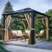 Dextrus 10x10 FT Hardtop Gazebo Outdoor Polycarbonate Canopy with Netting and Shaded Curtains, Aluminum Frame Garden Tent for Patio, Backyard, Deck and Lawns