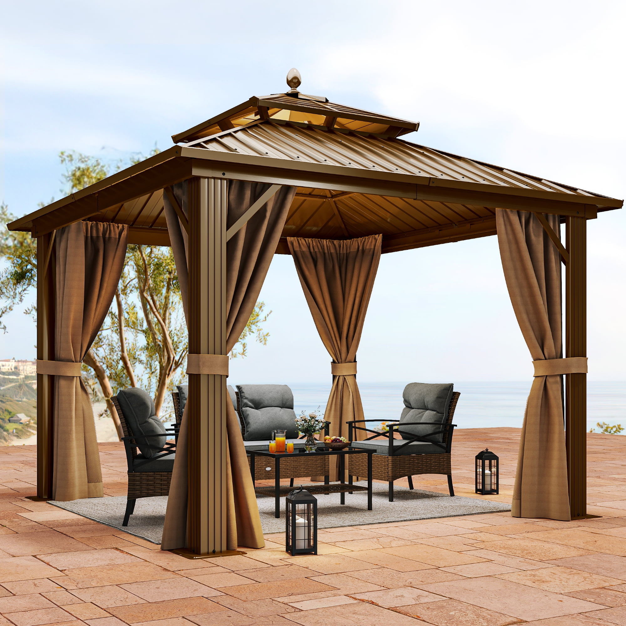 Dextrus 10x10ft Outdoor Hardtop Gazebo with Netting