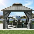 thumbnail image 1 of Dextrus 10x10ft Double Roofed Hardtop Gazebo, Outdoor Heavy Duty Galvanized Steel with Nettings and Curtains, Ideal for Patio, Backyard, Deck, Lawns - Gray, 1 of 5