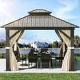 thumbnail image 1 of Dextrus 10x10ft Gazebo Double Roof Canopy with Netting and Curtains, Outdoor Gazebo 2-Tier Hardtop Galvanized Iron Aluminum Frame Garden Tent for Patio, Backyard, Deck and Lawns, 1 of 5