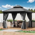 thumbnail image 1 of DEXTRUS 10 x 10 ft Hardtop Gazebo, with Netting and Gray Curtains, Double Roof Galvanized Steel Canopy, 1 of 7