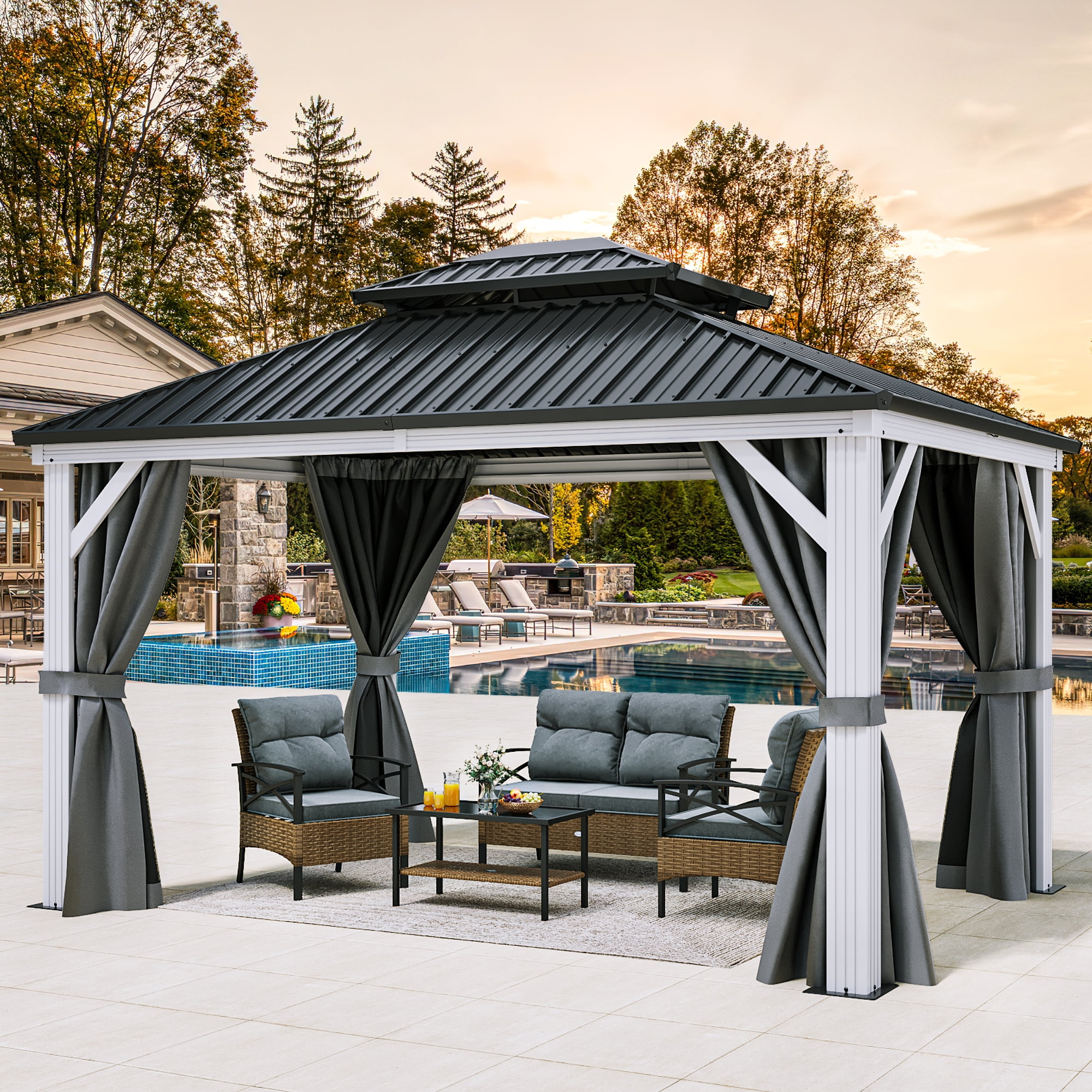 Dextrus 10x12ft Hardtop Gazebo, Double Roof, Netting Dextrus 10x12ft Hardtop Gazebo, Double Roof, Netting