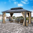 thumbnail image 1 of Dextrus 10x13FT Double Roof Hardtop Gazebo with Nettings&Shaded Curtains,Outdoor Polycarbonate Gazebo with Aluminum Frame for Patio, Backyard, Deck, and Lawns - Brown, 1 of 5