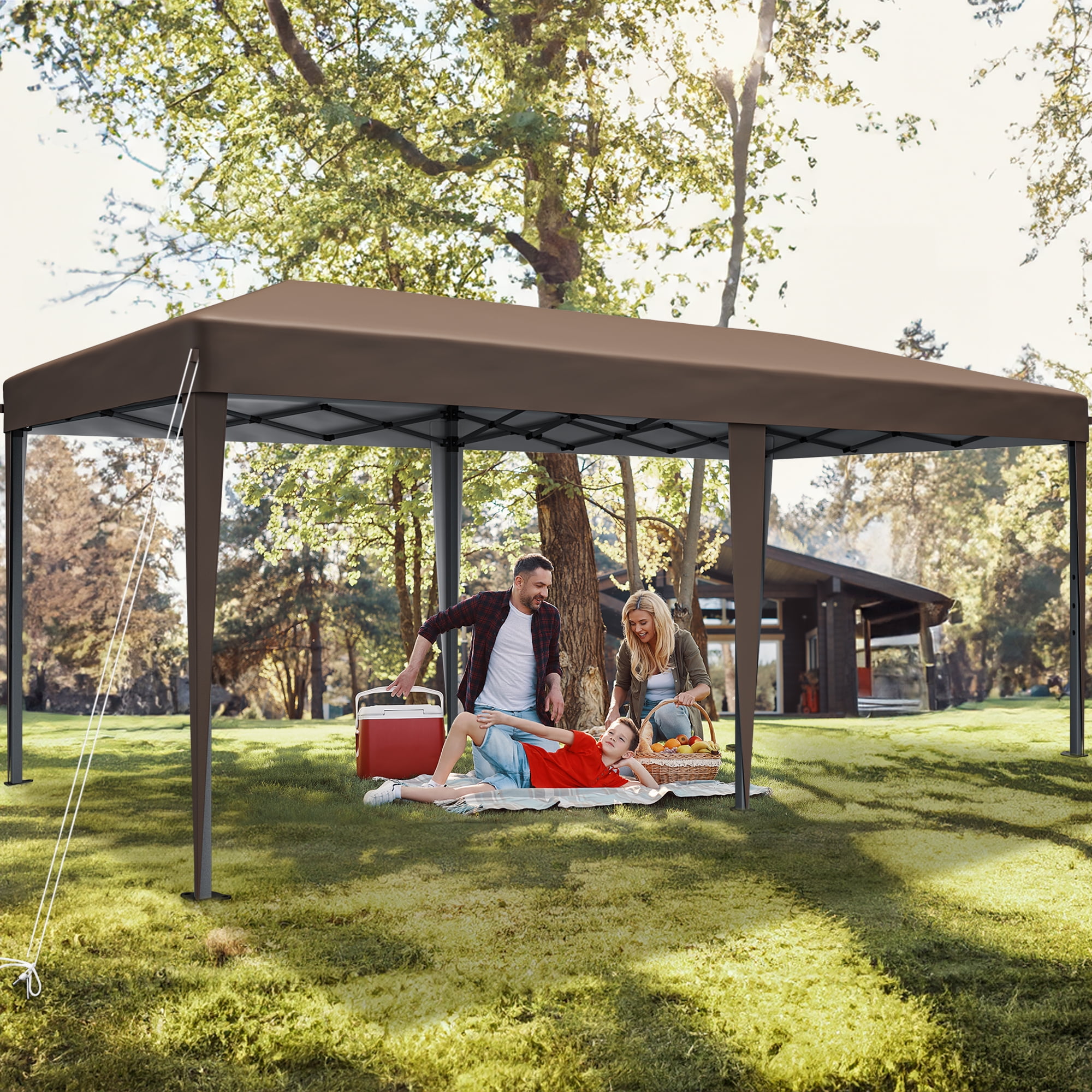 Dextrus 10x20FT Pop Up Canopy, Commercial Heavy Duty Party Tent 3 Gear Height Adjustment w/Sidewalls,Ideal for Parties, Patio, Events,Brown