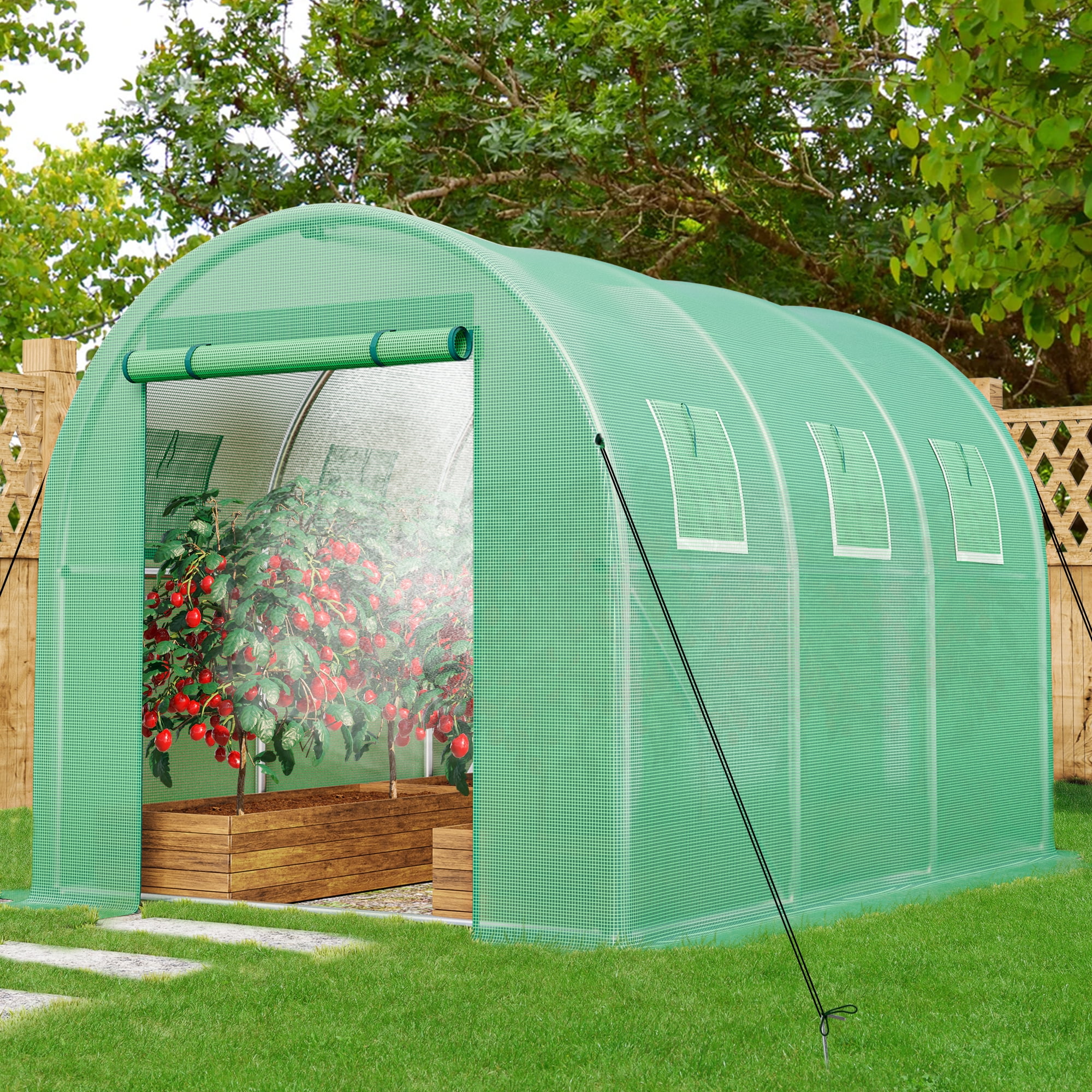 Dextrus 10x6.5x6.5ft Greenhouse w/ Watering System Heavy Duty Green