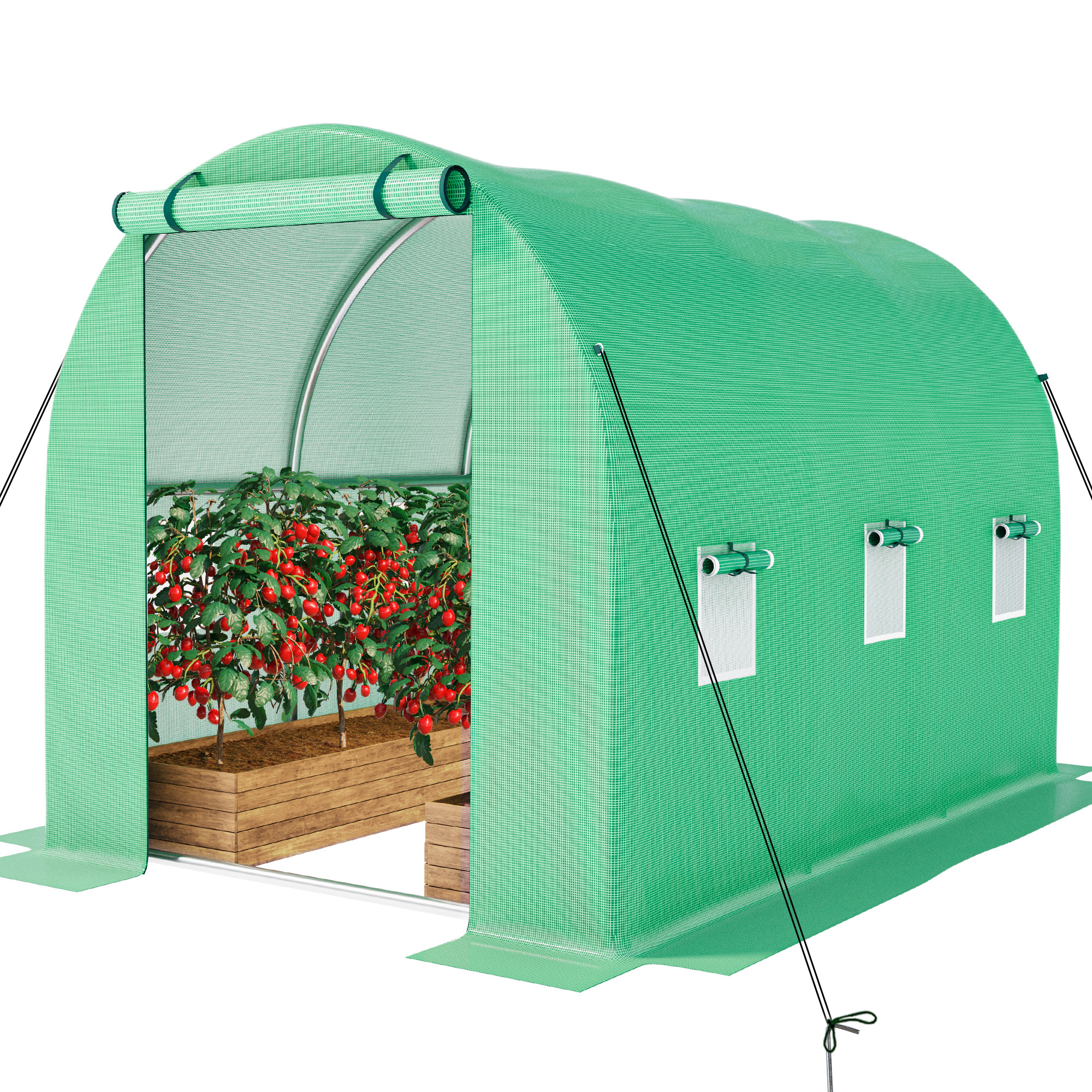 Greenhouse Replacement Cover - 20 X 10 X 7 Ft Walk-in Tunnel Top Tarp, 2 Zippered Doors & 8 Roll-up Windows (Frame Not Included)