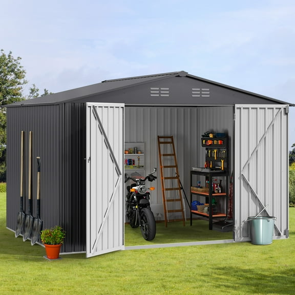 Dextrus 10x8ft Large Metal Outdoor Storage Shed, Heavy Duty Tool Storage Sheds House with Lockable Doors & Air Vent,Waterproof