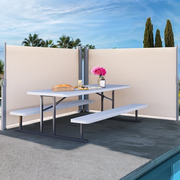 Dextrus 118''X 78'' Side Screen Retractable Privacy Fence UV-Resistant Waterproof Privacy Screen for Outdoor Use in Garden, Deck, Patio, Pools, and Balcony (Beige)