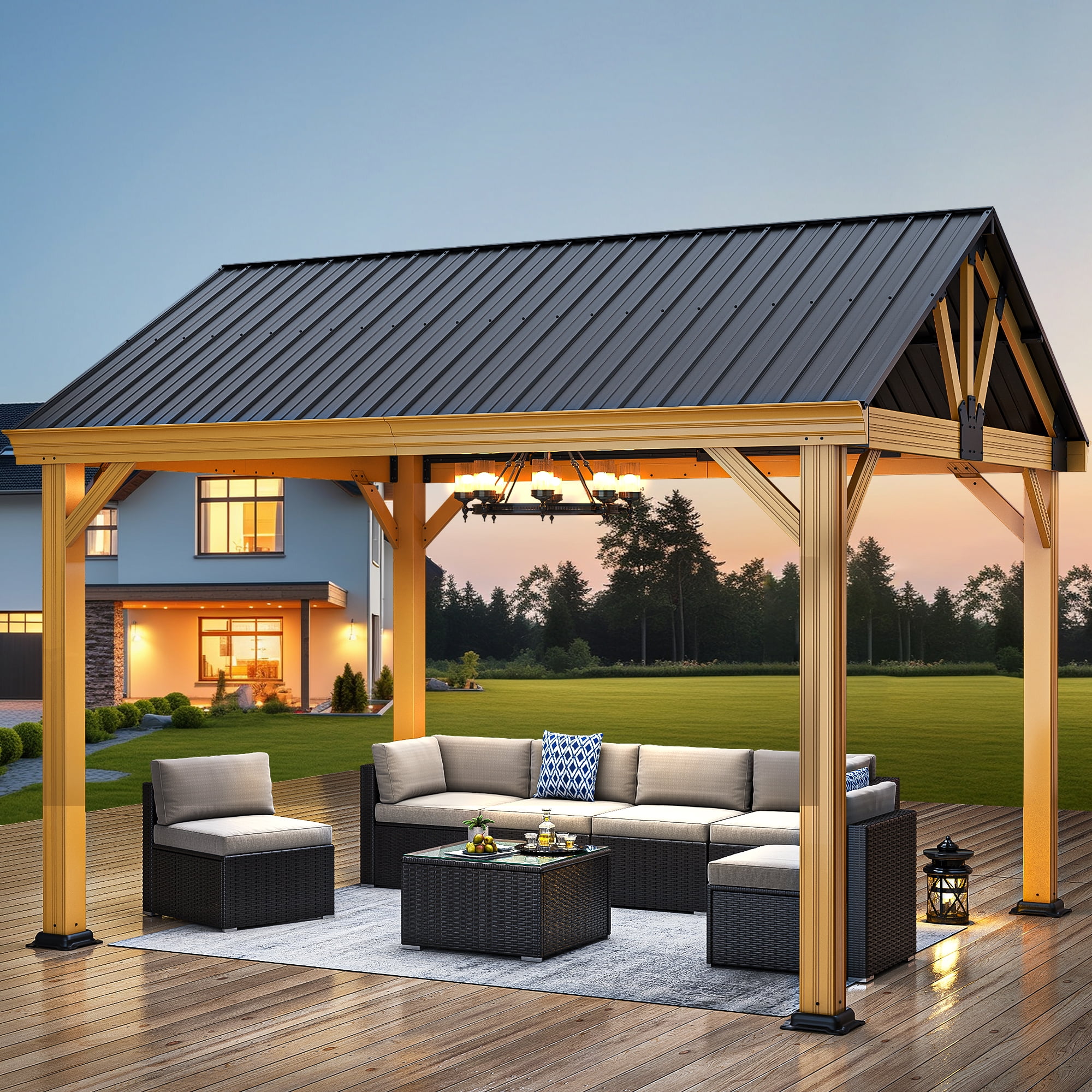 Dextrus 11x13FT Gazebo, Outdoor Aluminium Frame, Iron Roof, Stable