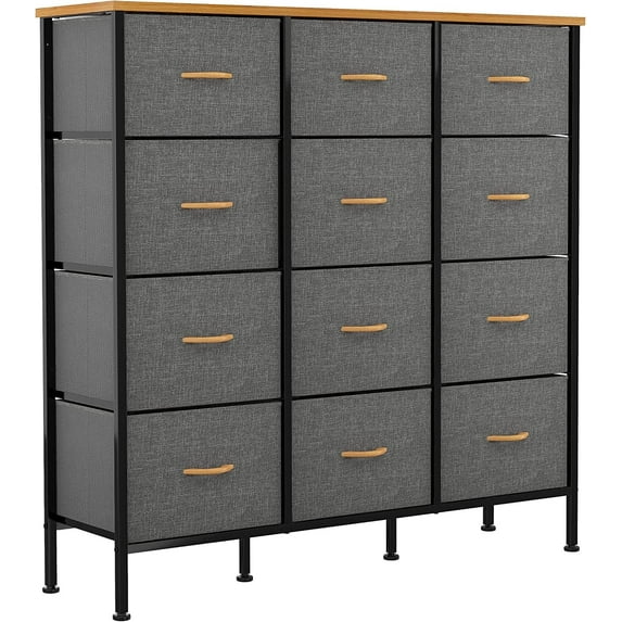 Dextrus 12-Drawer Vertical Dresser Storage Drawers, Closet Organizer, Dresser for Closet, , Entryway, Black Gray