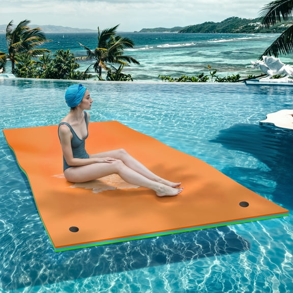 Dextrus 12' Lily Pad Floating Mat, 3-Layer XPE, Portable Water Mat for Lake, Pool, Beach, Orange