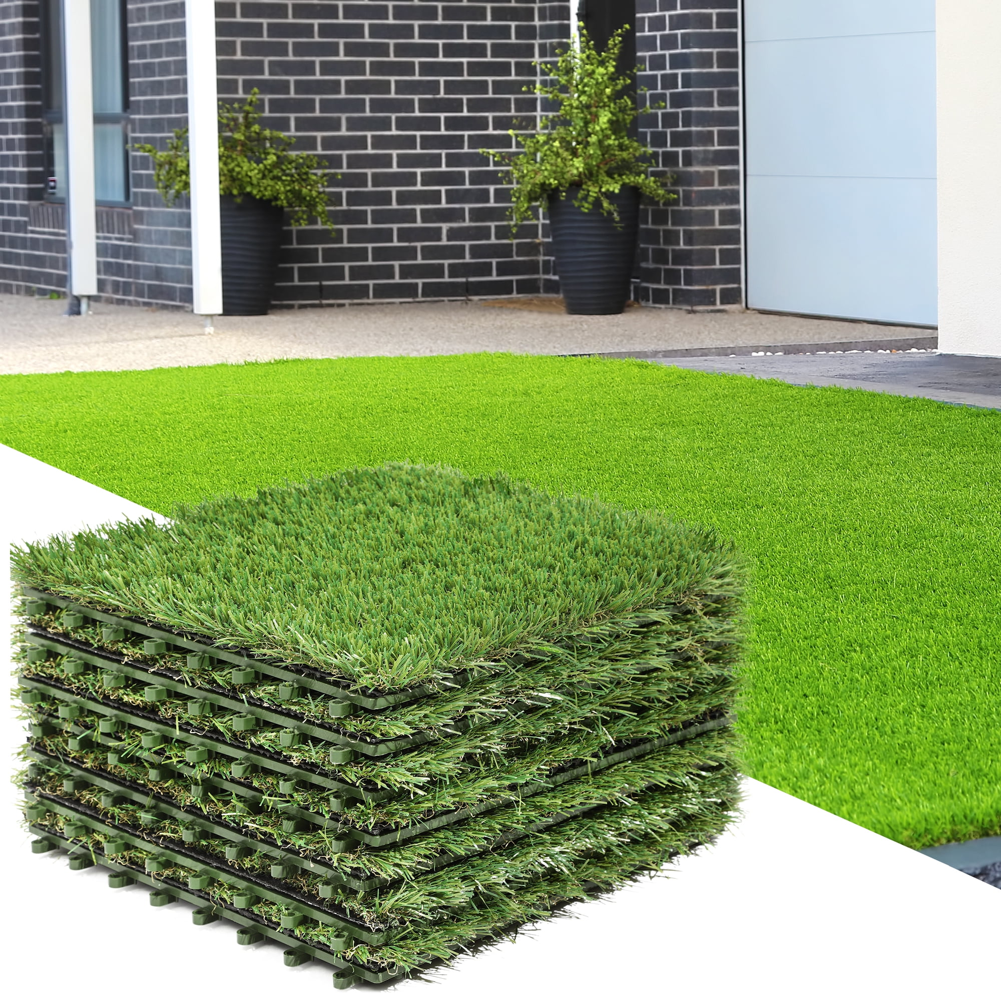 Dextrus 12Pack Artificial Grass Tiles with Interlocking System, Indoor