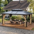 thumbnail image 1 of Dextrus 12' x 16' Hardtop Gazebo, Double Roof Polycarbonate Canopy, Outdoor Shelter with Mosquito Netting & Privacy Curtains, Heavy-Duty Metal Frame for Patio, Backyard, Deck and Lawn, Brown, 1 of 9