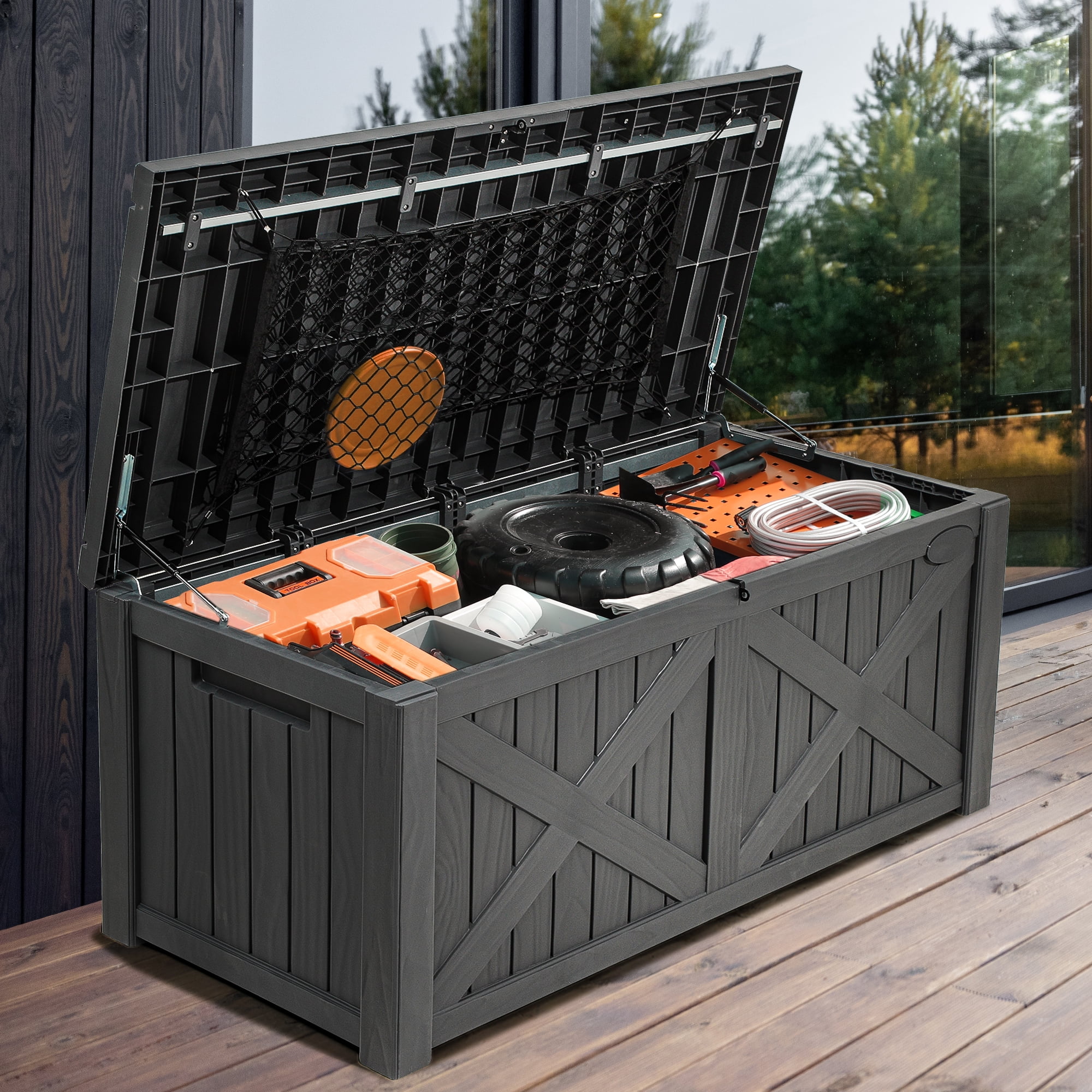 Dextrus 120 Gal Large Resin Deck Box, Waterproof&Lockable,Black