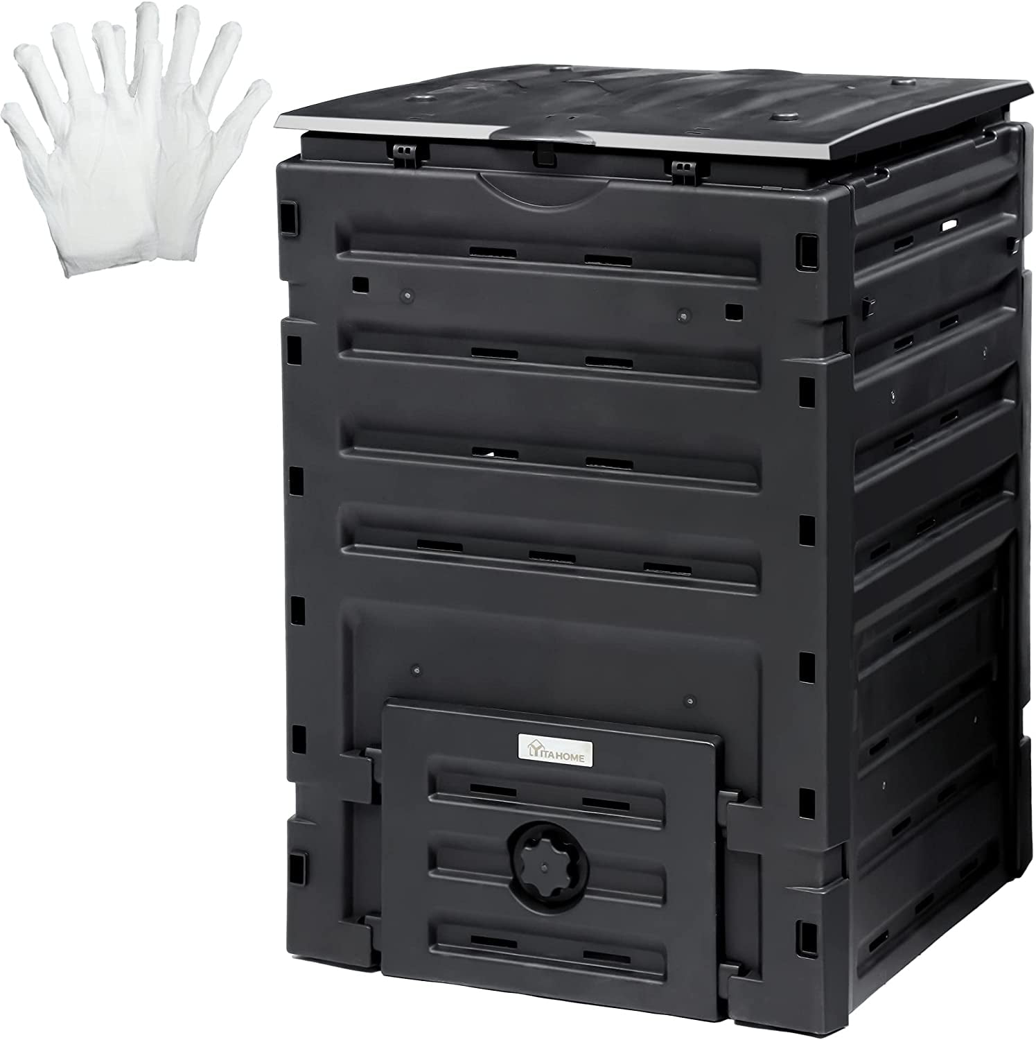 Black 120 Gallon Outdoor Compost Bin with Snap-on Lid