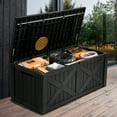 thumbnail image 1 of Dextrus 120 Gallon Large Deck Box , Resin Outdoor Storage Boxes, Waterproof Cushion Storage Bench for Patio, Pool Supplies, Garden Tools - Lockable, Black, 1 of 5