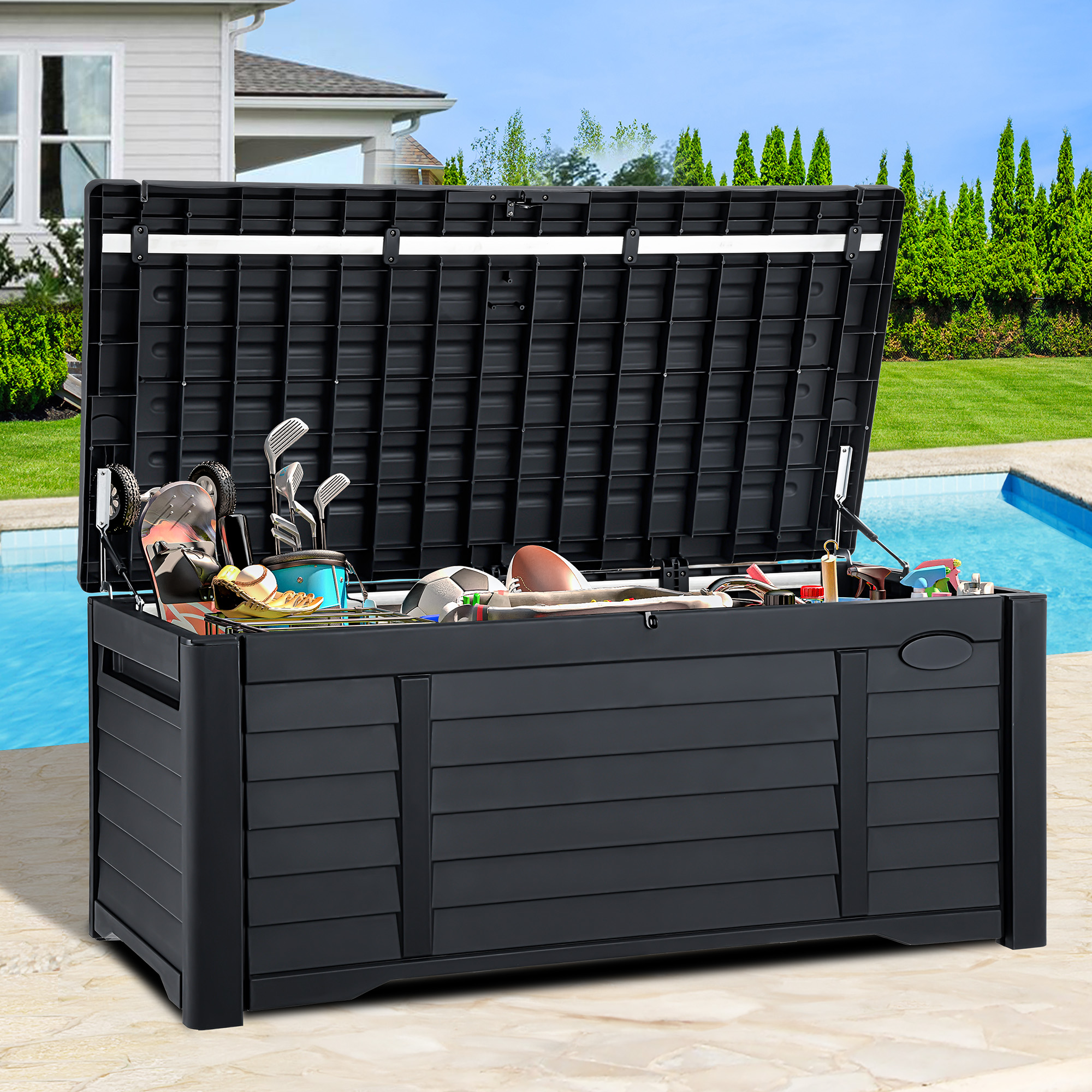 Rubbermaid Patio Chic Outdoor Resin Storage 123 Gallons, Dark Teak
