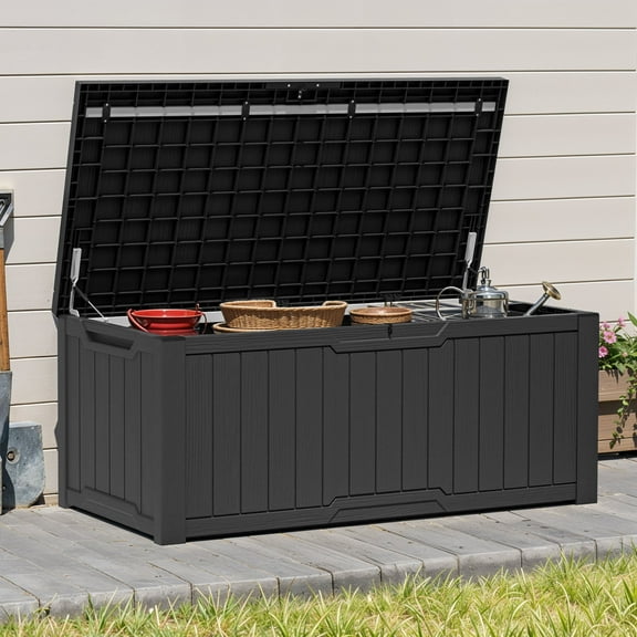 Dextrus 120 Gallon Outdoor Resin Deck Box,Waterproof&Lockable Storage Box for Garden Patio,Dark Gray