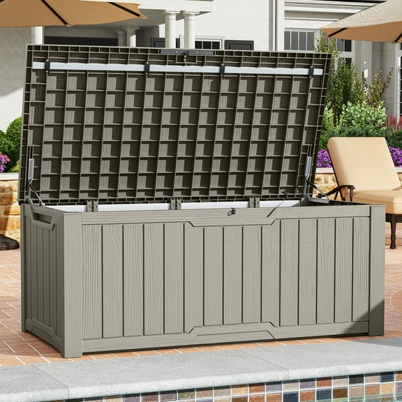 Dextrus 120 Gallon Outdoor Storage Deck Box Backyard Patio Big Container Box Weatherproof Large Garden Pool Organizer