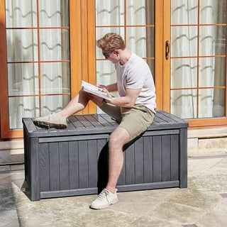 Large Outdoor Steel Waterproof Storage Box, Garden Lockable Deck Bin - 120 Gallon - Dark Brown