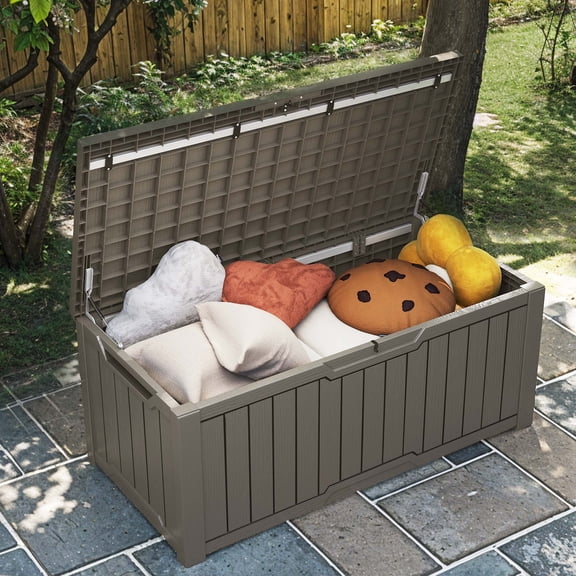 Dextrus 120 Gallon Outdoor Storage Deck Box Backyard Patio Big Container Box Weatherproof Large Garden Pool Organizer