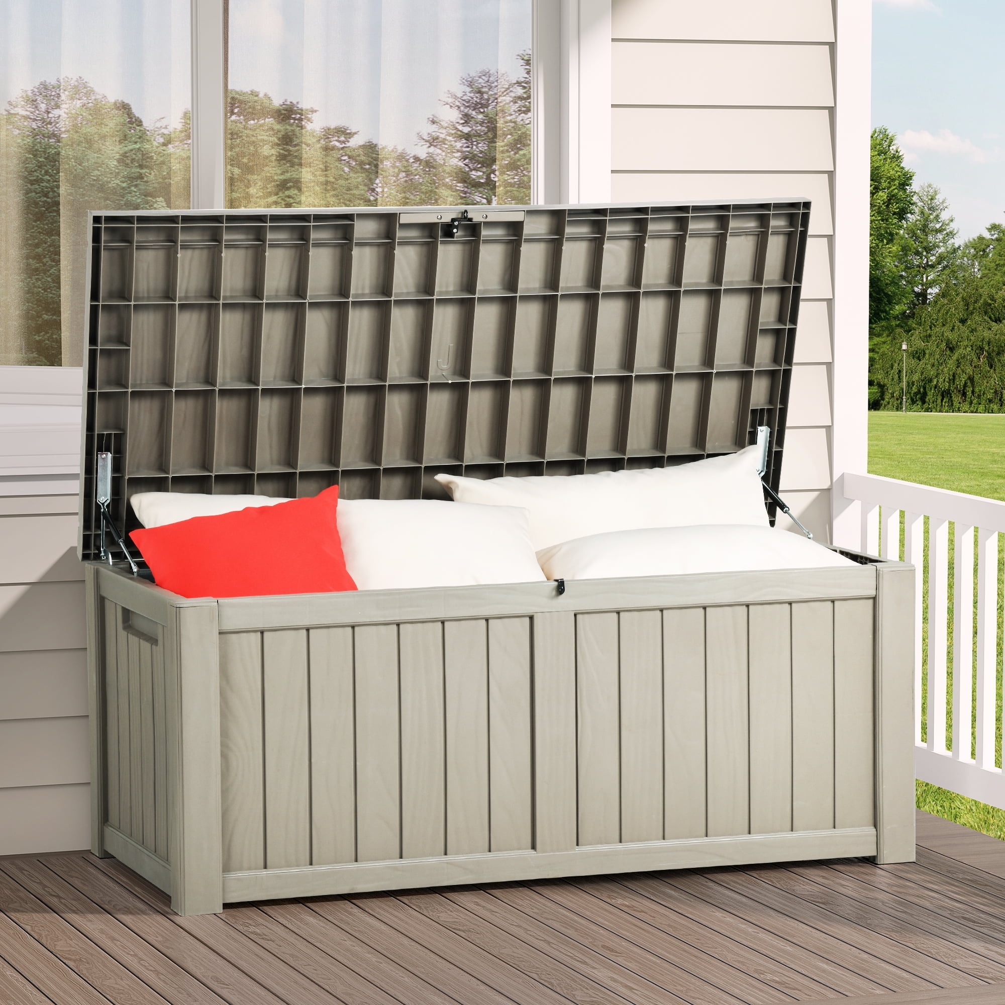Weatherproof Desk Pool Dextrus 120 Gallon Outdoor Weatherproof Resin Deck Box for Cushions ...
